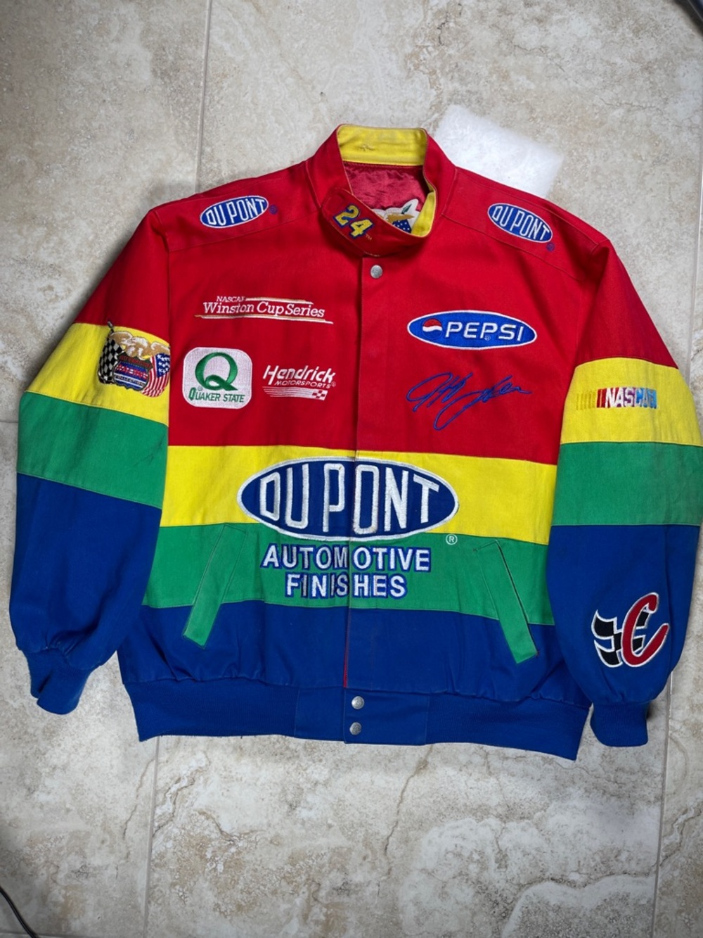Vintage Jeff Hamilton NASCAR Jeff Gordon DuPont Rainbow Warrior Racing Jacket XL